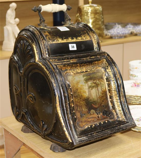 A Victorian toleware coal scuttle